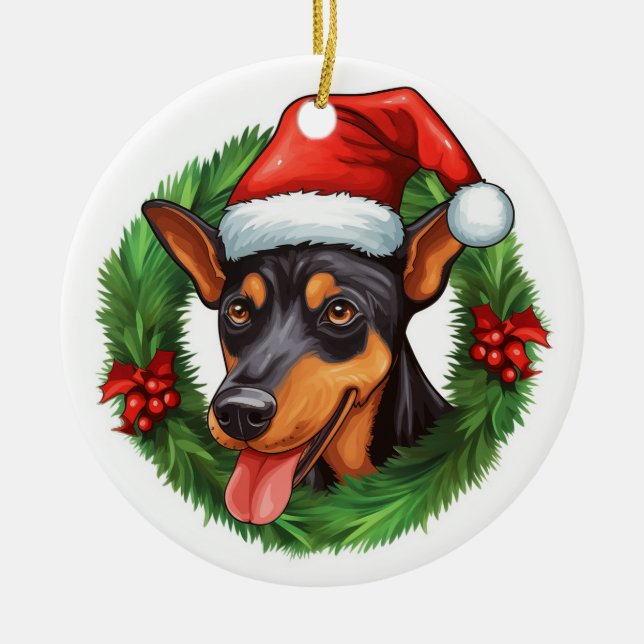 Décoration En Céramique Couronne de Noël allemande Pinscher (Devant)