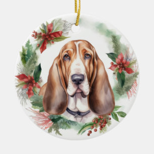 Décoration En Céramique Couronne de Noël au Basset Hound Chien festif