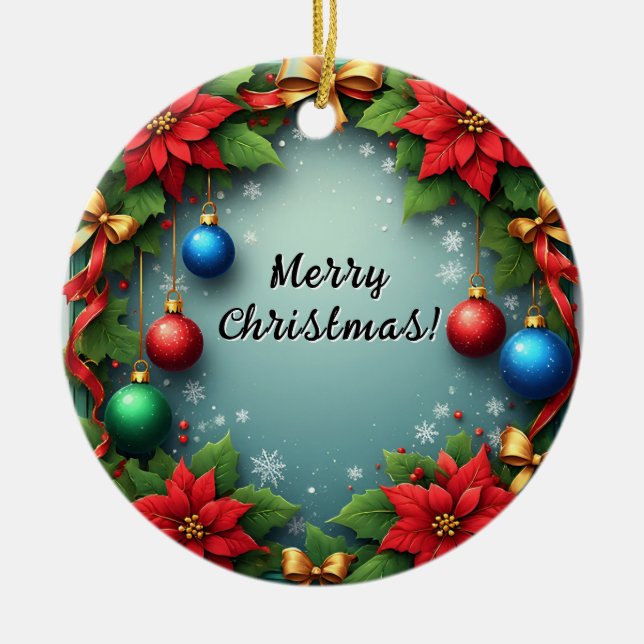 Décoration En Céramique Couronne de Noël avec Poinsettias (Devant)