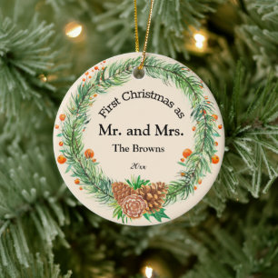 Décoration En Céramique Couronne de Noël avec pommes de pin