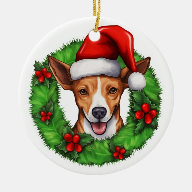 Décoration En Céramique Couronne de Noël Basenji (Devant)