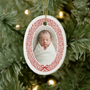 Décoration En Céramique Couronne de Noël botanique avec noeud bébé 1er Noë