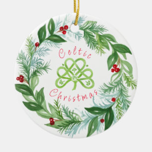 Décoration En Céramique Couronne de Noël celtique aquarelle PERSONALISER
