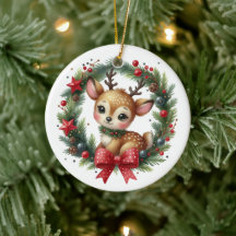 Couronne de Noël cerf personnalisée mignonne