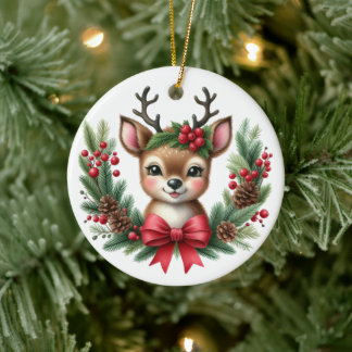 Décoration En Céramique Couronne de Noël cerf personnalisée mignonne
