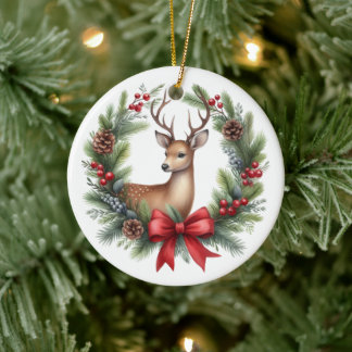 Décoration En Céramique Couronne de Noël cerf personnalisée mignonne