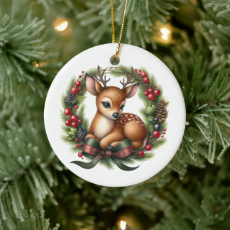 Décoration En Céramique Couronne de Noël cerf personnalisée mignonne
