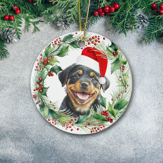 Décoration En Céramique Couronne de Noël chiot Rottweiler Noël (Créateur téléchargé)