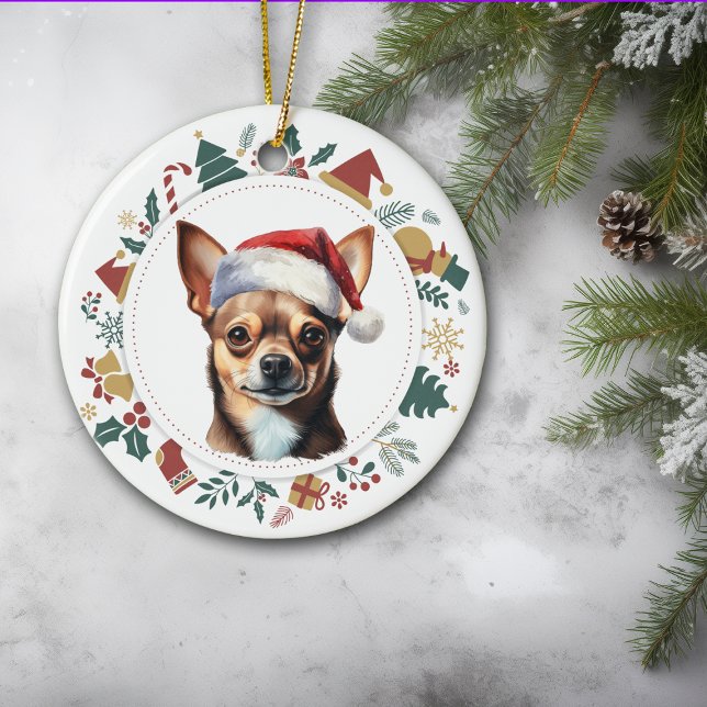 Décoration En Céramique Couronne de Noël de chien Chihuahua avec chapeau d (Créateur téléchargé)