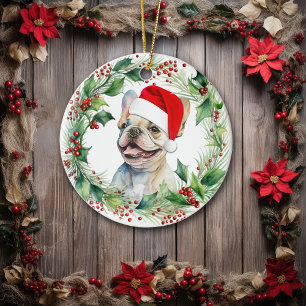 Décoration En Céramique Couronne de Noël de chiot Bouledogue Français
