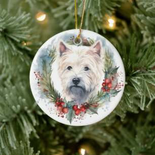 Décoration En Céramique Couronne de Noël de West Highland White Terrier