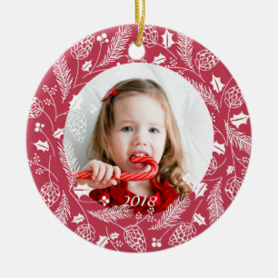 Décoration En Céramique Couronne de Noël en pin rouge et blanc et houx