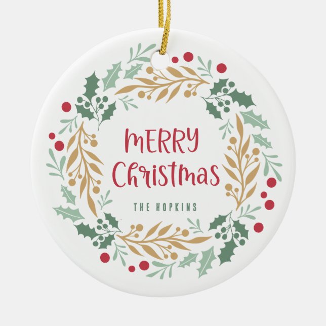 Décoration En Céramique Couronne de Noël et script | Joyeux Noël (Devant)