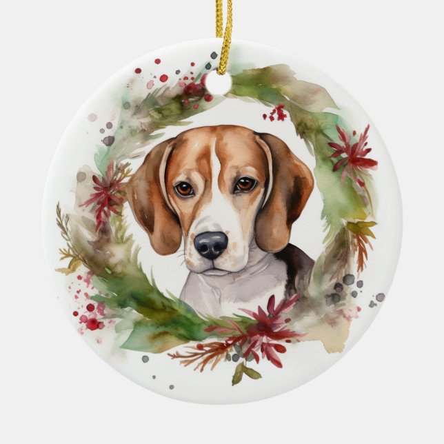 Décoration En Céramique Couronne de Noël festive de Beagle (Devant)