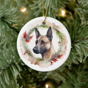 Décoration En Céramique Couronne de Noël festive Malinois Belge