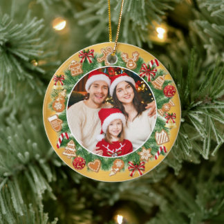 Décoration En Céramique Couronne de Noël festive personnalisée avec photo
