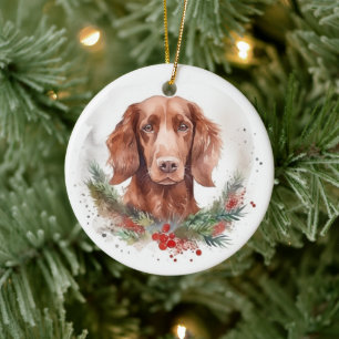 Décoration En Céramique Couronne de Noël festive Setter Rouge Irlandais