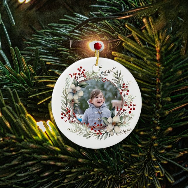 Décoration En Céramique Couronne de Noël, fleurs blanches, baies rouges ph (Créateur téléchargé)