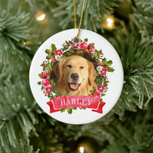 Décoration En Céramique Couronne de Noël Photo de chien
