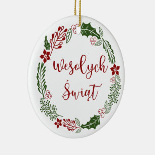 Décoration En Céramique Couronne de Noël polonaise, Wesołych świąt
