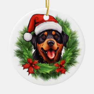 Décoration En Céramique Couronne de Noël Rottweiler