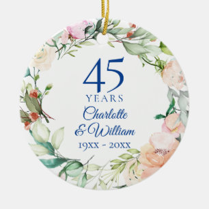 Décoration En Céramique Couronne de roses aquarelle 45e 65e anniversaire d