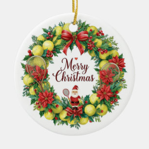 Décoration En Céramique Couronne de tennis pour Noël avec le Père Noël
