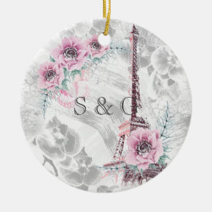 Décoration En Céramique Couronne élégante de fleurs roses.