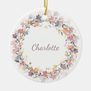 Décoration En Céramique Couronne florale aquarelle personnalisée avec un n