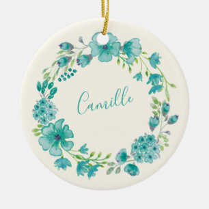 Décoration En Céramique Couronne florale personnalisée Aqua Sea Green