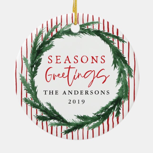 Décoration En Céramique couronne Joyeuses Fêtes + rayure photo de Noël (Dos)