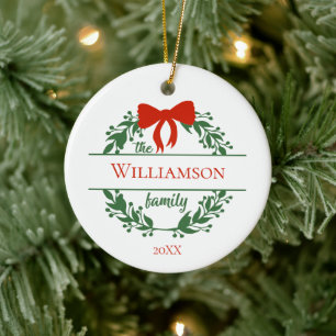 Décoration En Céramique Couronne rouge verte personnalisée Nom de famille