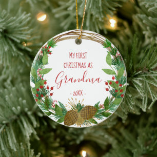 Décoration En Céramique Couronne rustique de Noël de grand-mère pour bébé