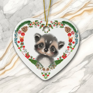 Décoration En Céramique Courte Woodland Raccoon Coeur Vacances Wreath