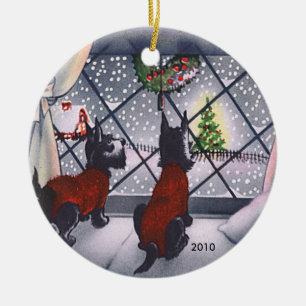 Décoration En Céramique Coutume vintage de chiots de Scottie de Noël dat