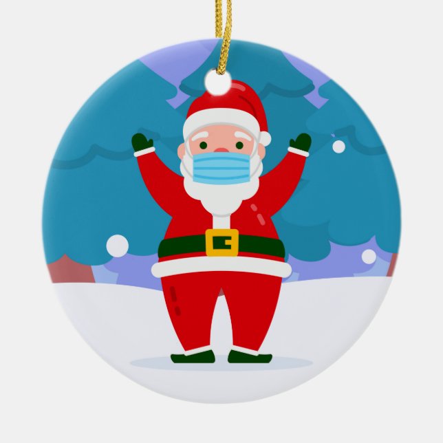 Décoration En Céramique covid joyeux masque visage noël santa claus (Devant)