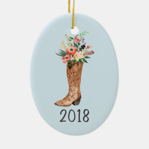 Décoration En Céramique Cowboy Boot Bouquet Keepsaké Année