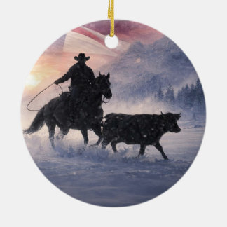 Décoration En Céramique Cowboys de Noël Western Roping