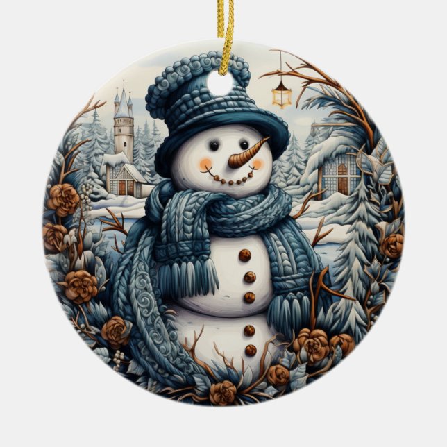 Décoration En Céramique Cozy Embroidery Snowman Christmas – Holiday  (Devant)