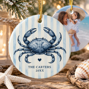 Décoration En Céramique Crabe bleu chic côtier rayure aquarelle Photo