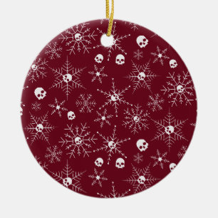 Décoration En Céramique Crâne effrayant Creepmas Noël Snowflakes rouge