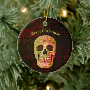 Décoration En Céramique Crâne gothique Vintage Rouge Vert Noël