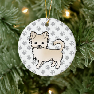 Décoration En Céramique Cream Long Coat Chihuahua Cartoon Dog & Paws