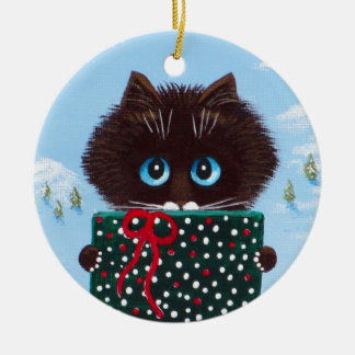 Décoration En Céramique Créationarts d'art de chat à bascule de Noël drôle