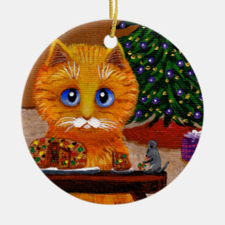 Décoration En Céramique Créations artistiques de chat orange de Noël drôle