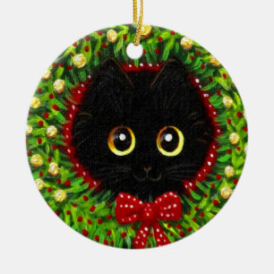 Décoration En Céramique Créations d'art de chat noir de Noël drôle Creatio