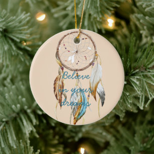 Décoration En Céramique Crème Brown Turquoise Dream catcher aquarelle