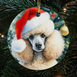 Décoration En Céramique Crème Standard Poodle Aquarelle Noël