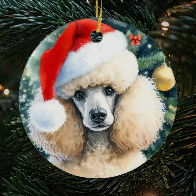 Décoration En Céramique Crème Standard Poodle Aquarelle Noël (Créateur téléchargé)