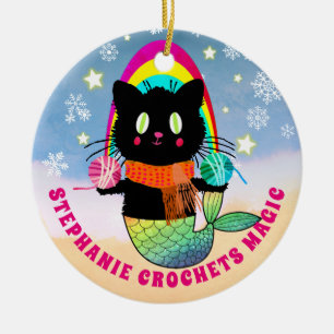 Décoration En Céramique Crochet magique fil de chat de sirène personnalisé